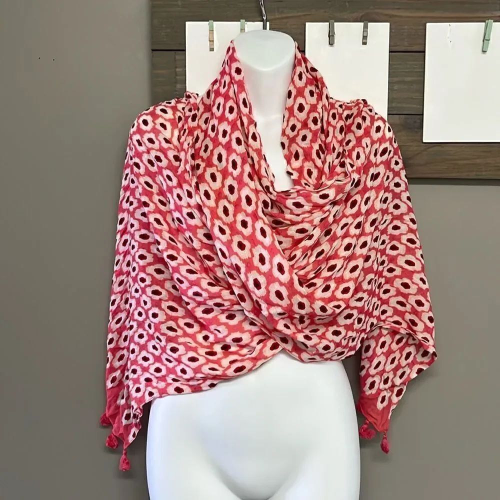 Kate Spade New York Pink Cream Red Viscose Abstract Fashion Scarf 2017 83”, 22”